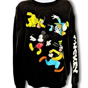 DISNEY Sweatshirt Mickey and Friends Colorful Graphic Black Womens Size Small
